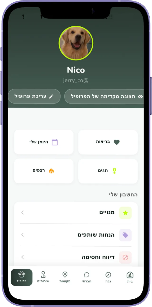 פרופיל כלב עם תג Paw+